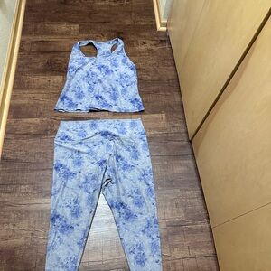 Beyond Yoga Blue Tie-Dye Racerback Tank Top and pants